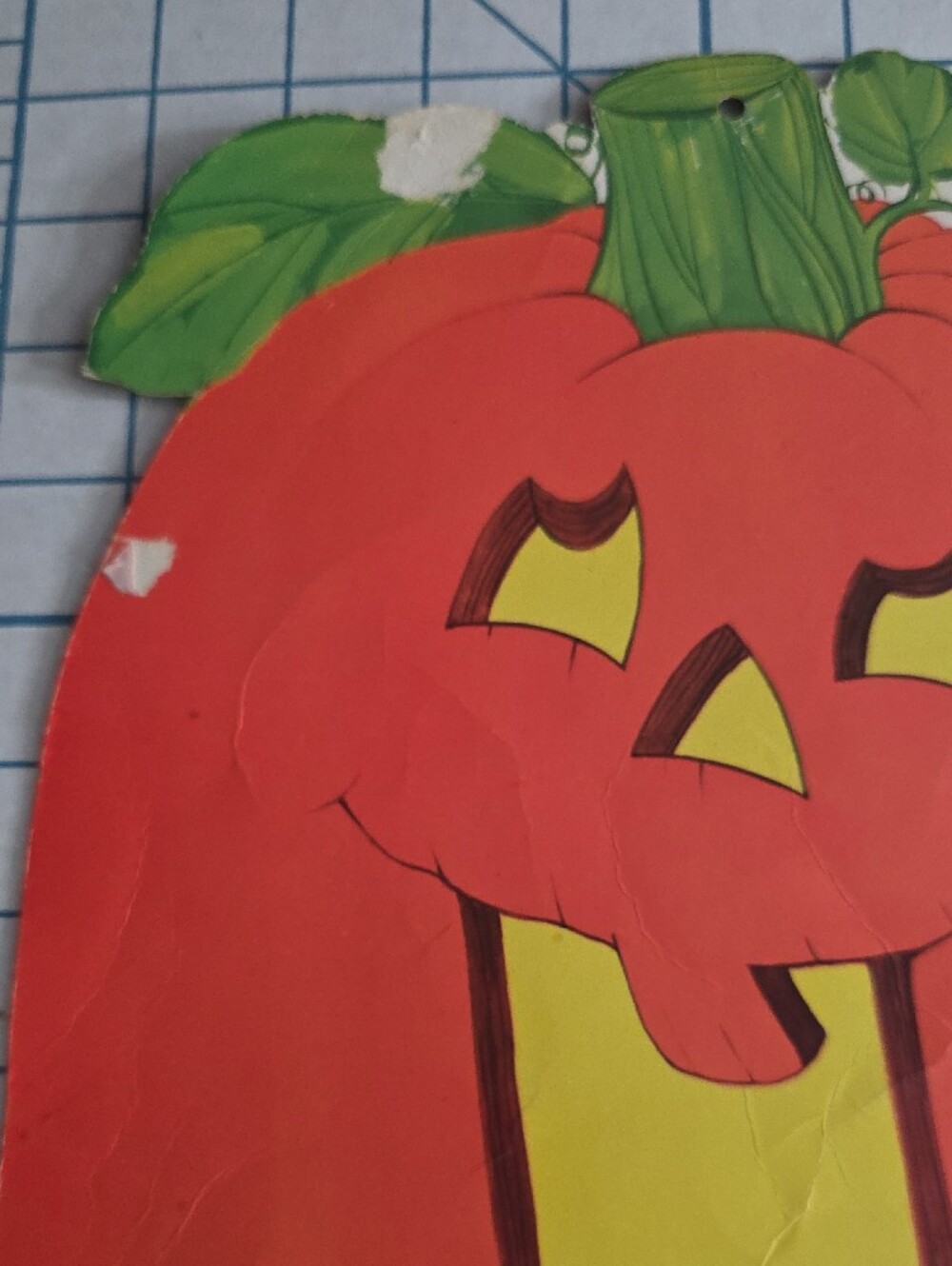 Orange Pumpkin Wall Decoration with Green Leaf Accents, Die-cut, Vintage - Picture 8 of 12